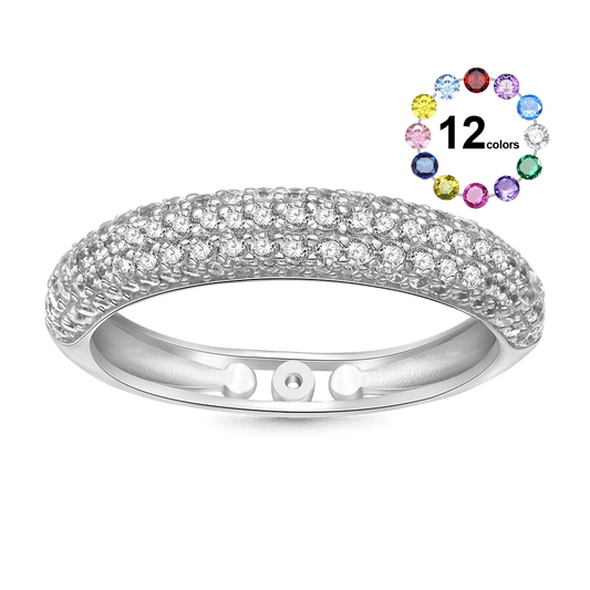 Gnoce Pavé Diamond Birthstone Thin Dome Band Ring_1