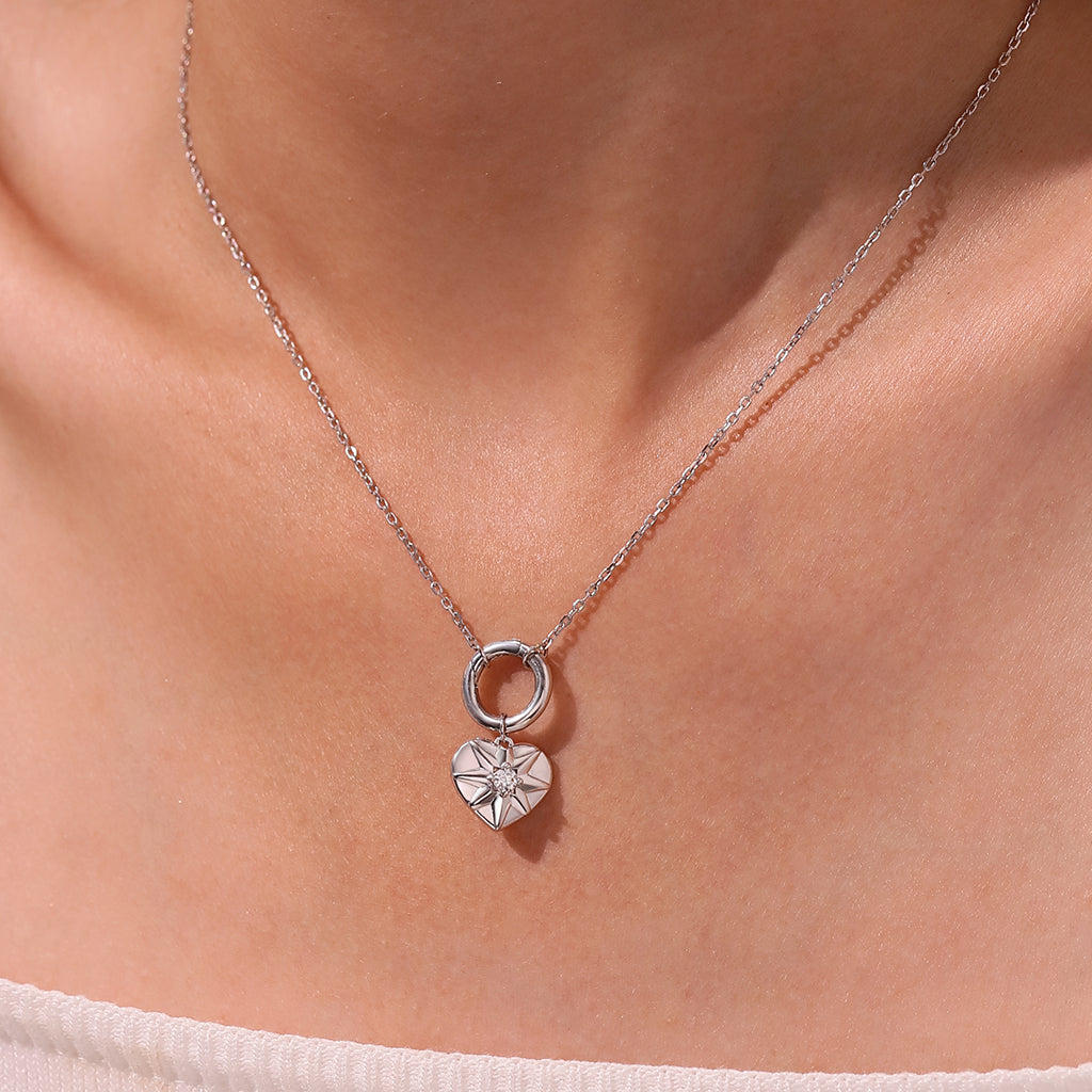Gnoce Silver Circle Clasp Heart Charm Necklace_7