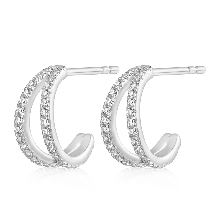 Gnoce Cubic Zirconia Dainty Gold Double Hoop Earrings_3