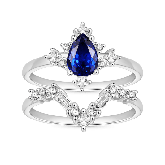 Gnoce Royal Blue Sapphire White Zirconia Stackable Rings_1