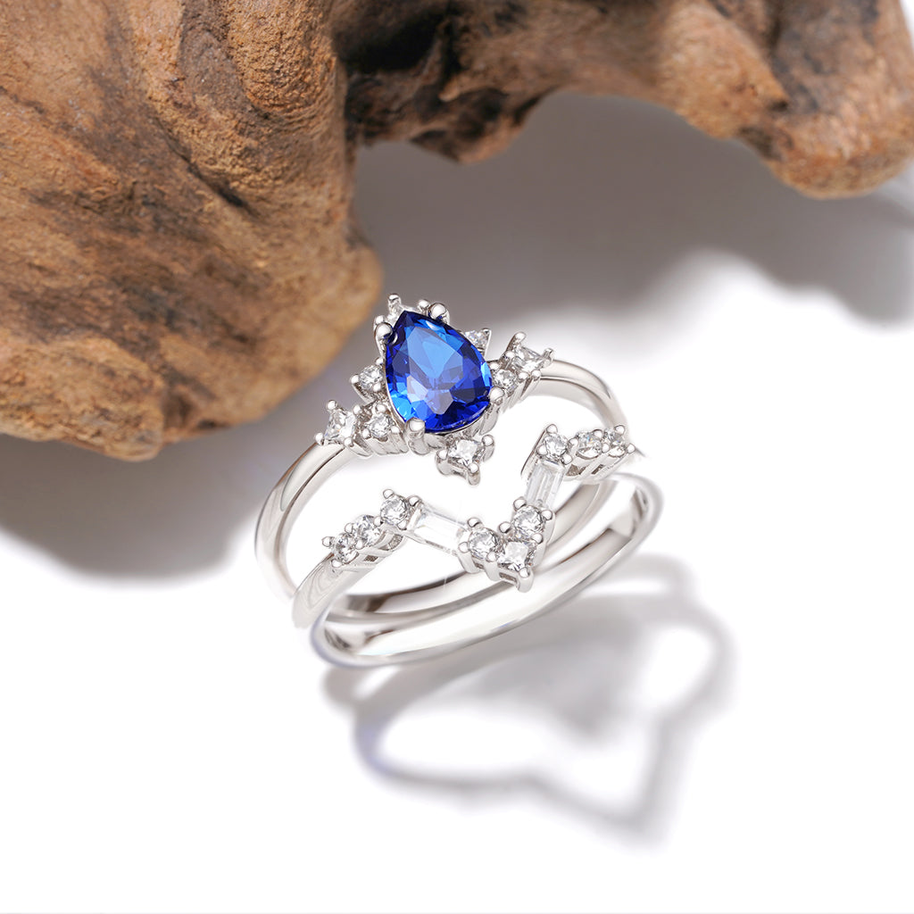Gnoce Royal Blue Sapphire White Zirconia Stackable Rings_3