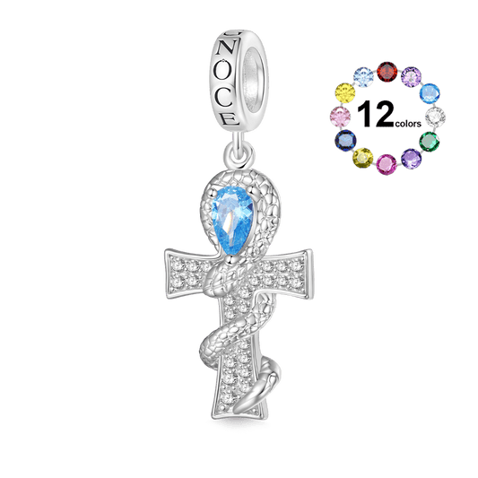 Gnoce Twisted Silver Snake Cross Birthstone Pendant Dangle Charm_1