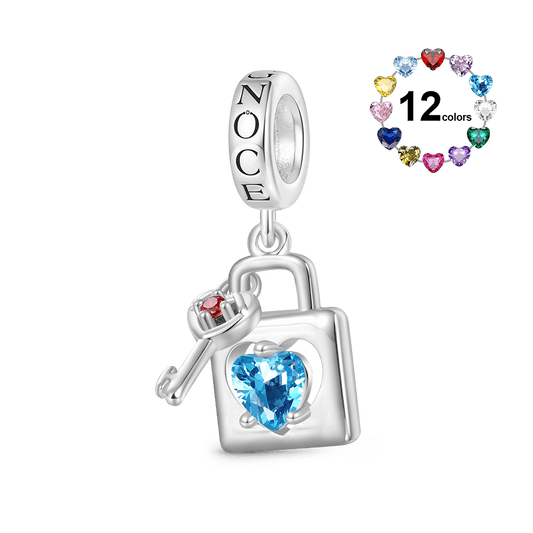 Gnoce Birthstone Love Lock & Key Pendant Dangle Charm_1
