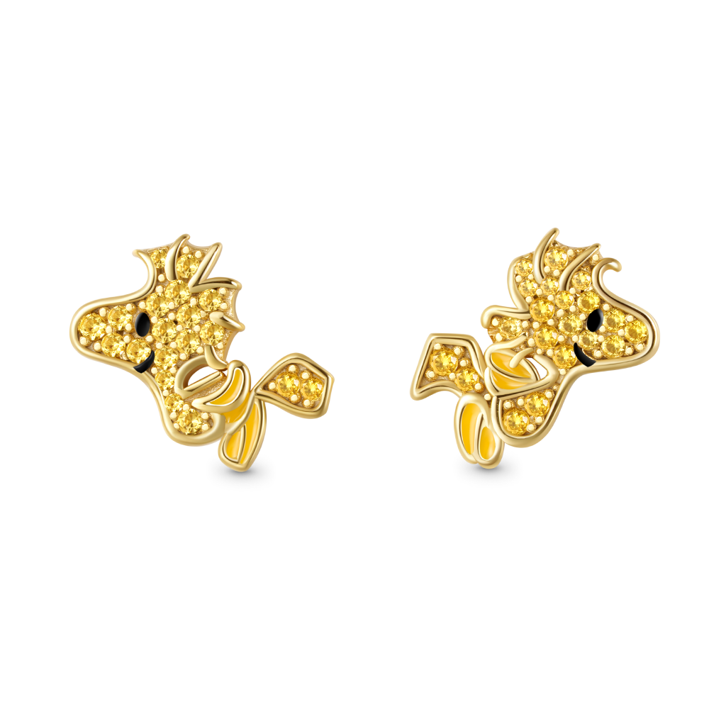 Gnoce Peanuts Smiling Flying Woodstock Diamond Stud Earrings_1