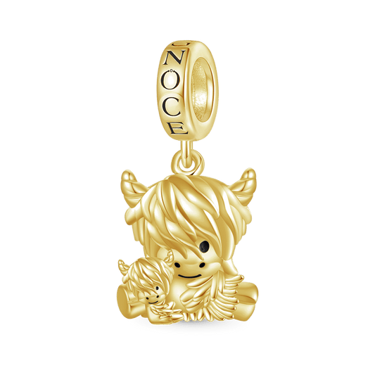 Gnoce 18k Gold Plated Highland Cow Mother and Child Pendant Dangle Charm_1