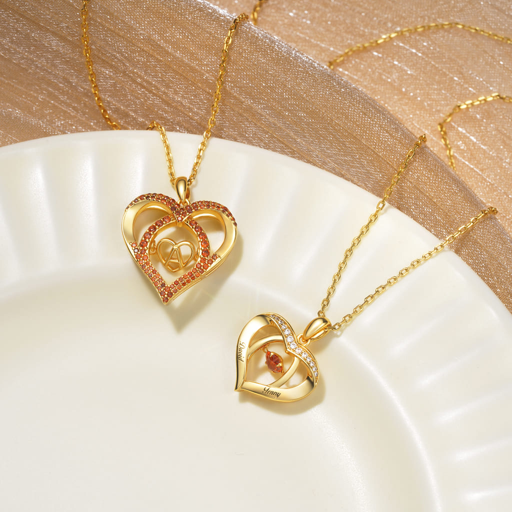 Gnoce Engravable Forever Together Birthstones Heart Necklace_5