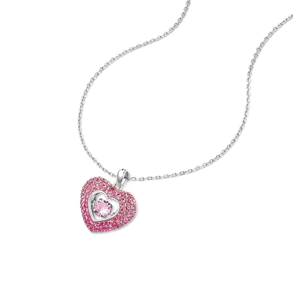 Sparkling Pavé Heart Dancing Birthstone Pendant Necklace_2
