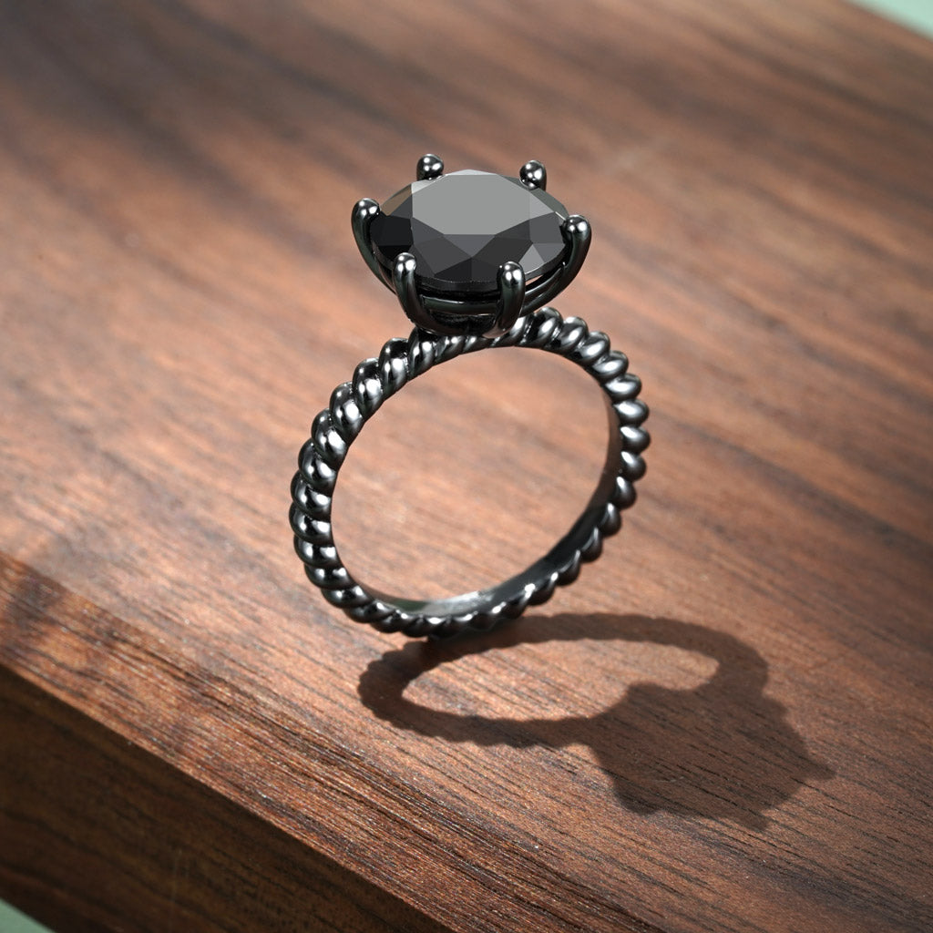 Gnoce Black Solitaire Twisted Rope Statement Ring_5