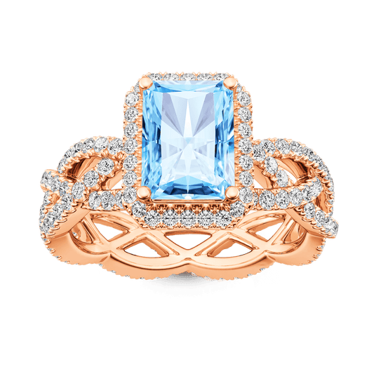 Gnoce Aquamarine Radiant-cut Halo Crossover Band Engagement Ring_1
