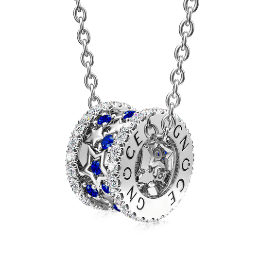 Gnoce Blue Starry Drum Pendant Necklace_1