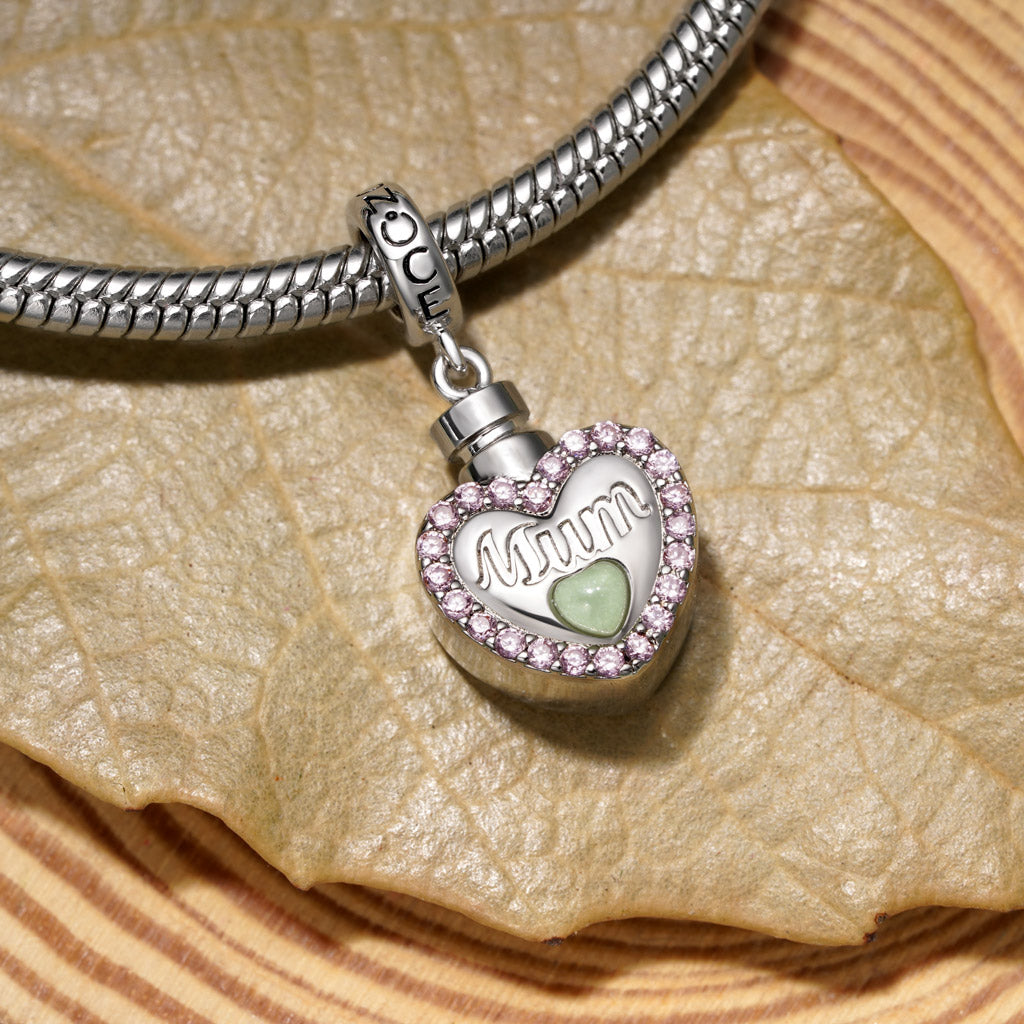 Gnoce Mum 'Forever In My Heart' Heart Memorial Urn Ashes Pendant Dangle Charm_6