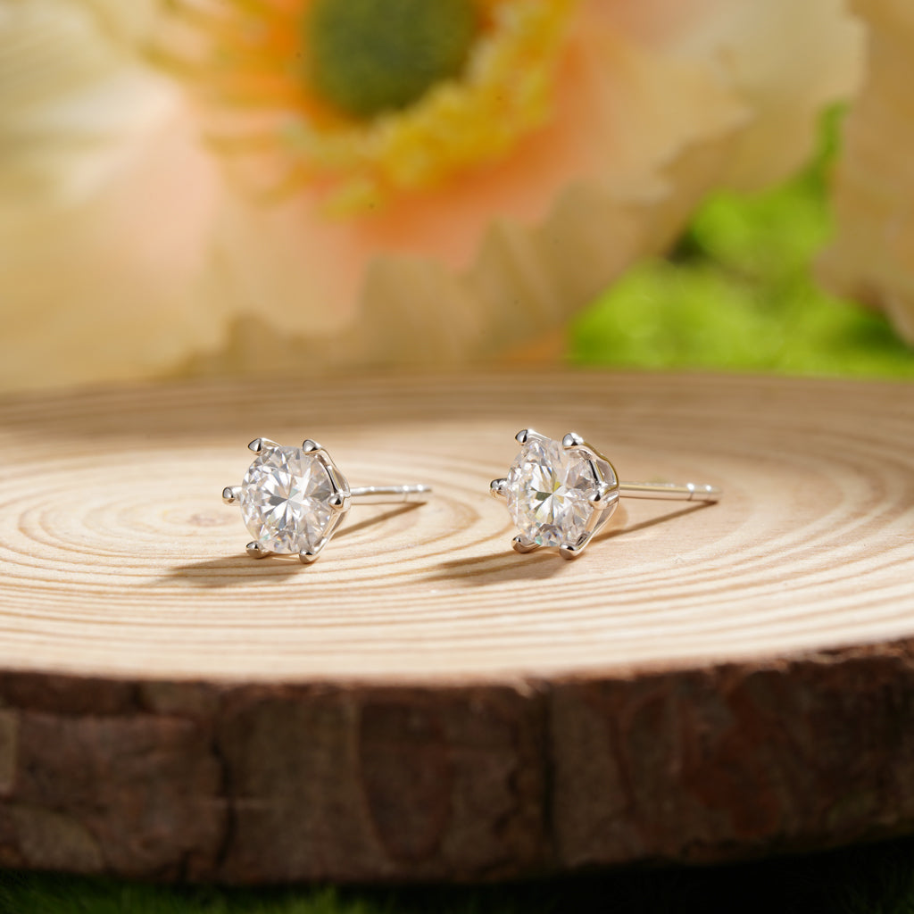 Gnoce Round Cut 925S & VVS Moissanite Stud Earrings_4