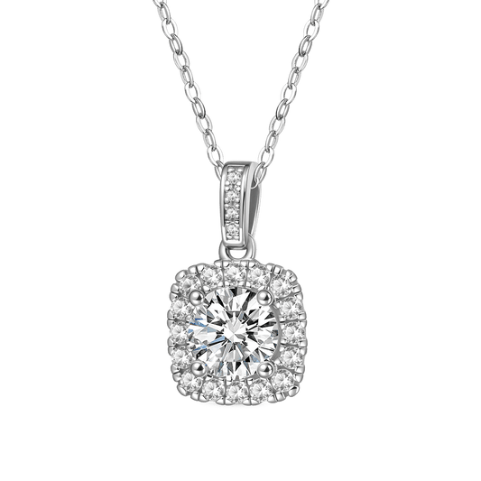 Gnoce Classic Cushion Halo 925S & VVS Moissanite Necklace_1