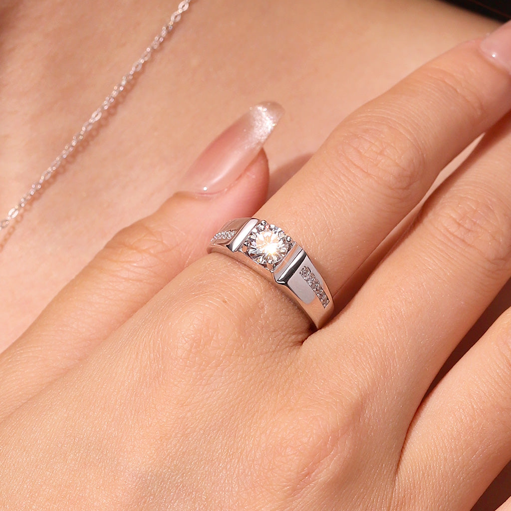 Gnoce Moissanite Men Wedding Ring Platinum-plated Silver Blend_5