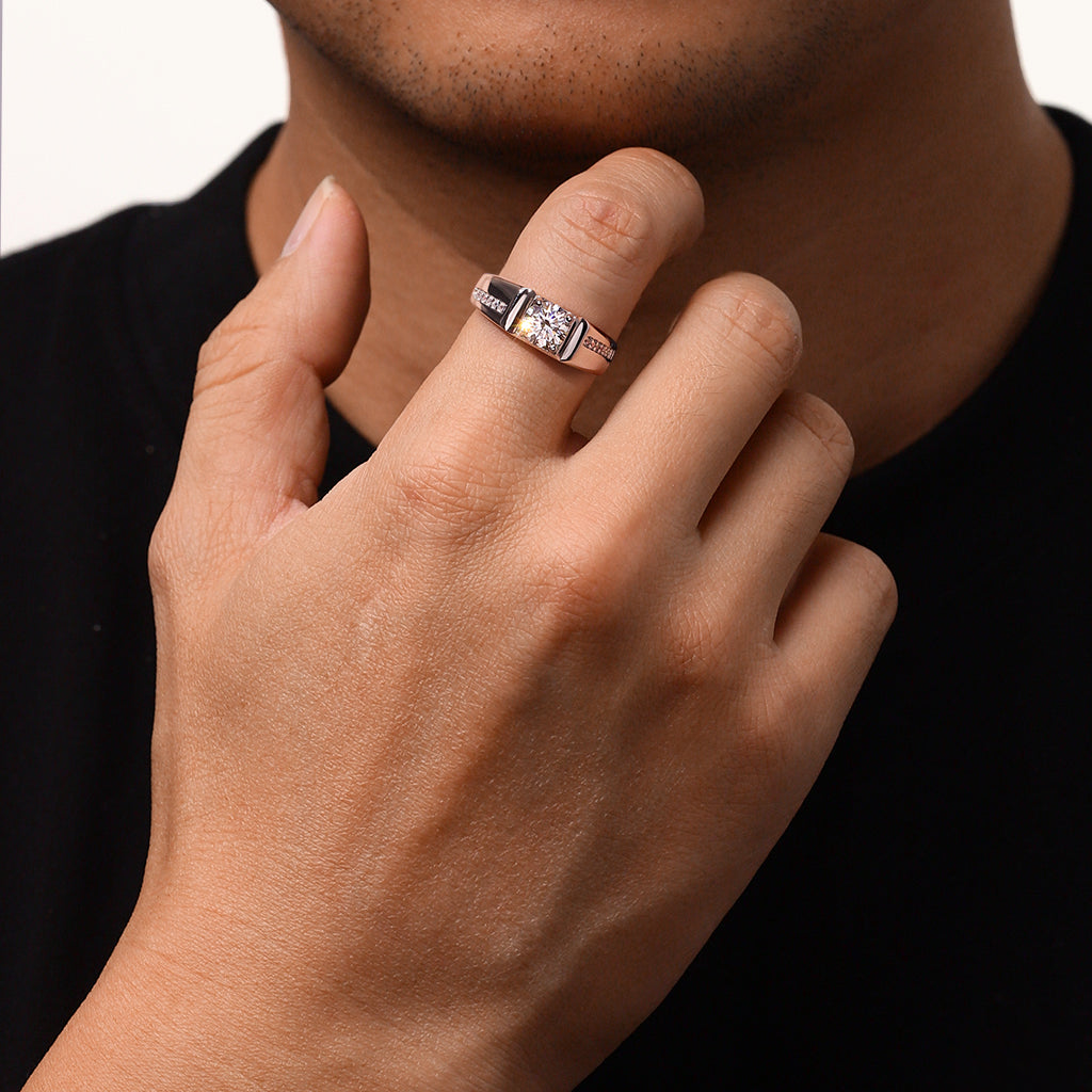 Gnoce Moissanite Men Wedding Ring Platinum-plated Silver Blend_6