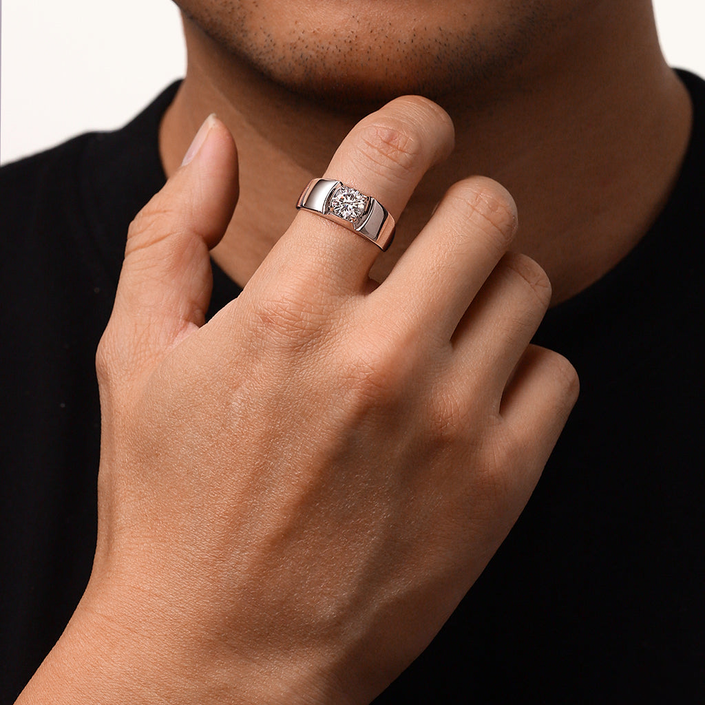 Gnoce Moissanite Solitaire Men Ring Platinum-plated Silver Blend_7