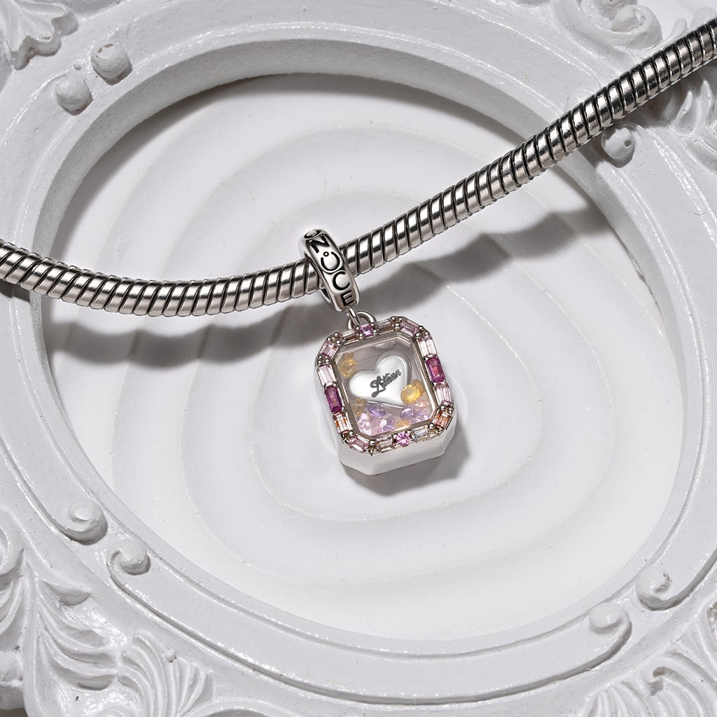 Gnoce Heart Engravable Glass Colored Diamond Pendant Dangle Charm_4