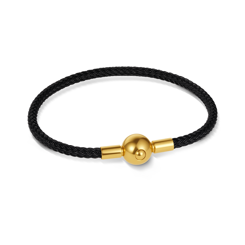 Gnoce Black Round Snap Basic Bracelet with 2 Pieces of Stoppers_1