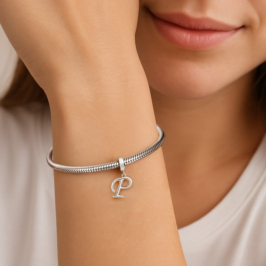 Gnoce "Power of Love"  Letter P 925 Sterling Silver Dangling Charm Great for Bracelet, Choker, Necklace_3