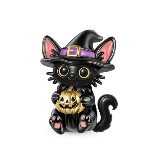 Gnoce Halloween Black Cat Wizard Embrace Pumpkin Charm_1