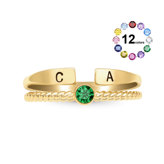Gnoce Custom Initial Personalized Filled Twisted Birthstone Rings_1