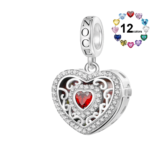 Gnoce Personalized Photo Hollow Heart Birthstone Pendant Dangle Charm_1