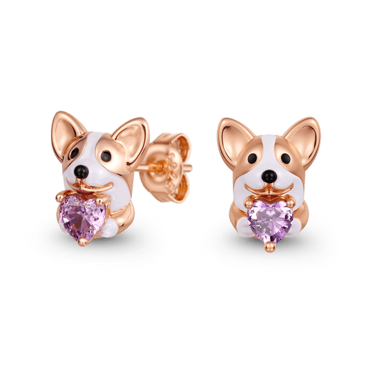 Gnoce Corgi Embrace Love Heart Stud Earrings_1