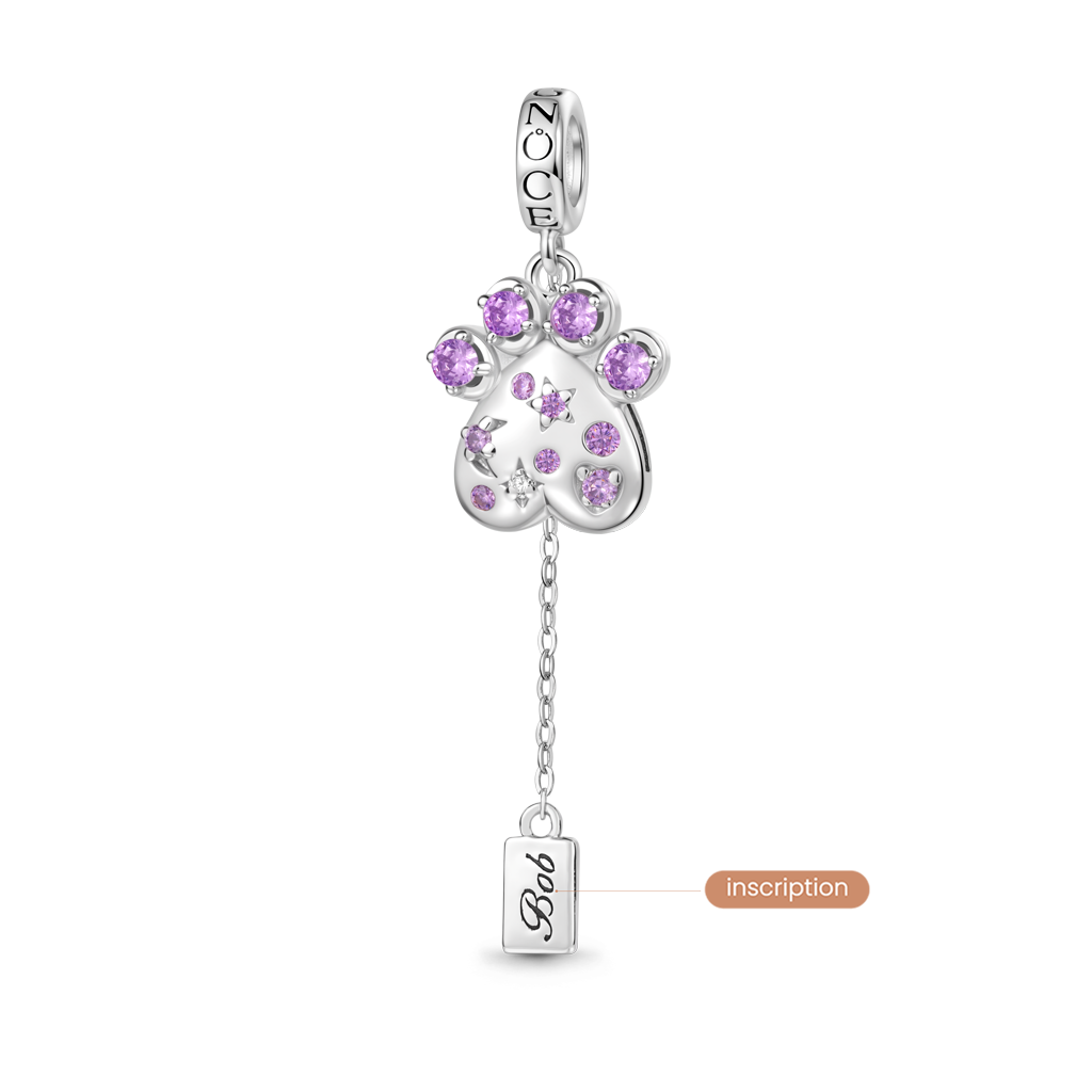Gnoce Engravable Pet Paw Birthstone Pendant Dangle Charm_5