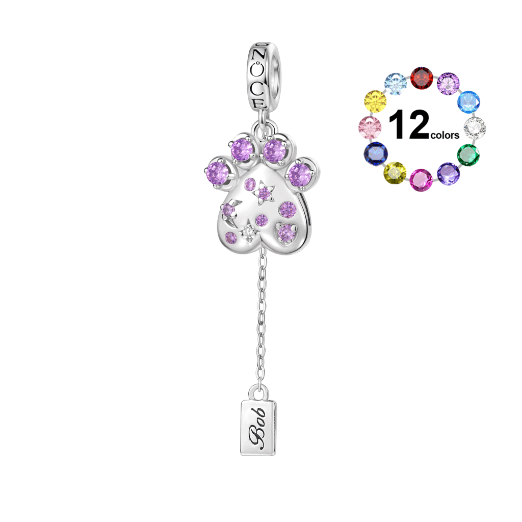 Gnoce Engravable Pet Paw Birthstone Pendant Dangle Charm_1