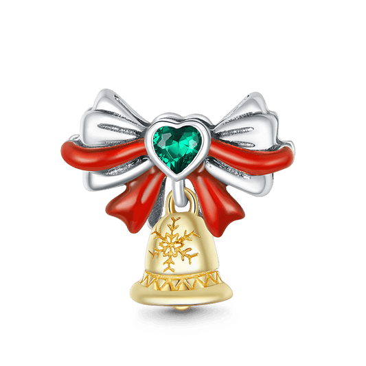 Christmas Bell Pendant Dangle Charm 925 Sterling Silver 18K Gold Plated Inlaid with Heart Shaped Zircon Stone_1