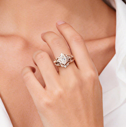 Gnoce Vintage Filigree Marquise-Cut Moissanite Ring_2