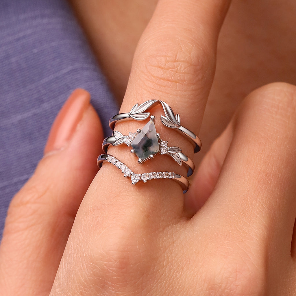Gnoce Agate Leaf Stackable Ring Set_2