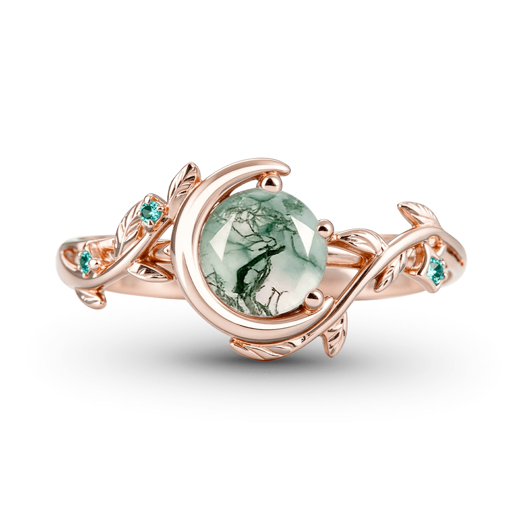 Gnoce Vine Crescent Moon Moss Agate Engagement Ring_1