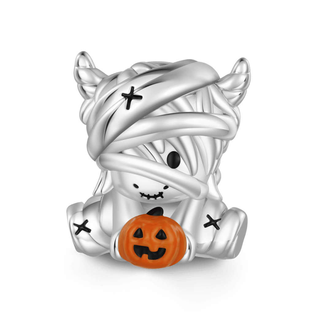 Gnoce Halloween Mummy Highland Cow Embrace Pumpkin Charm_1