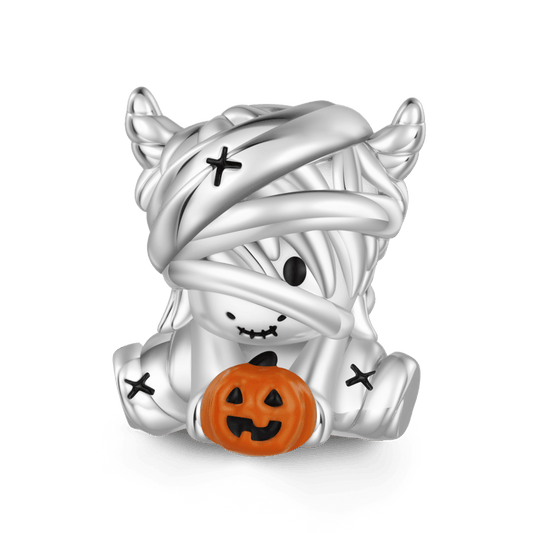 Gnoce Halloween Mummy Highland Cow Embrace Pumpkin Charm_1