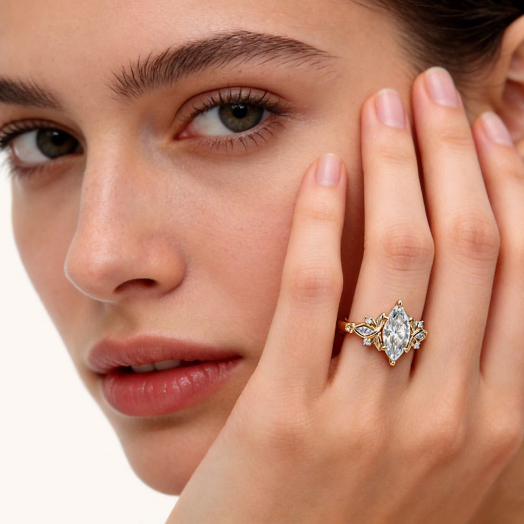 Gnoce Vintage Floral Marquise Cut Engagement Ring_2