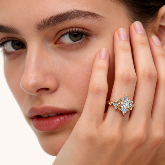 Gnoce Vintage Floral Marquise Cut Engagement Ring_2