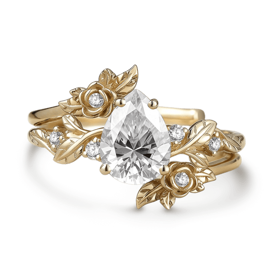 Gnoce Floral Pear-cut Engagement Ring Set_1