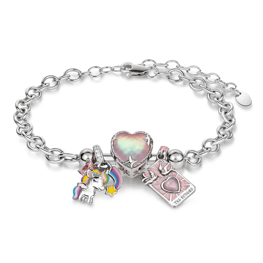 Gnoce Adjustable Handcrafted Unicorn and Heart Charm Bracelet Set_1