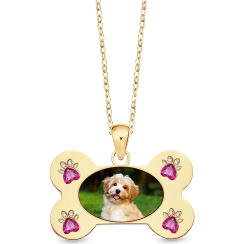Gnoce Custom Dog Bone Photo Necklace with Paw Birthstone_4