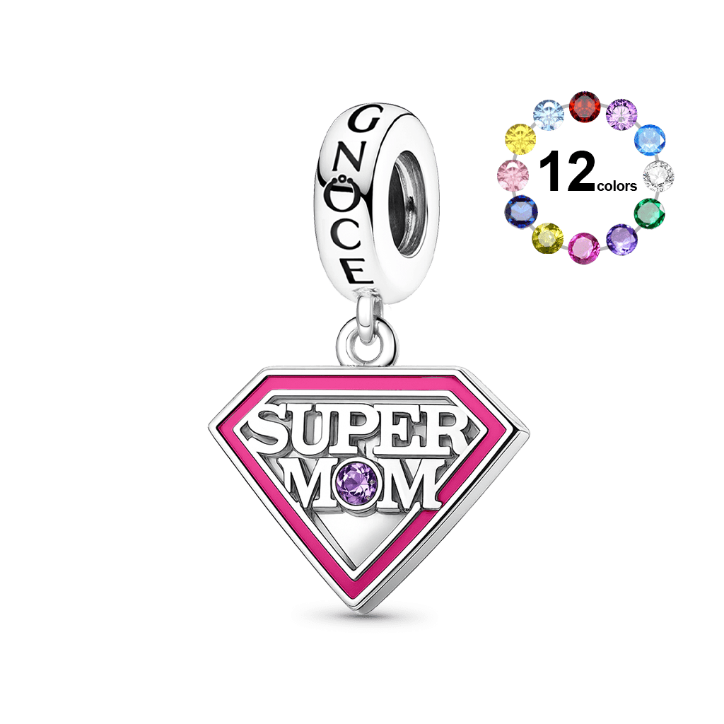 Gnoce Super Mom Engravable Birthstone Pendant Dangle Charm_1