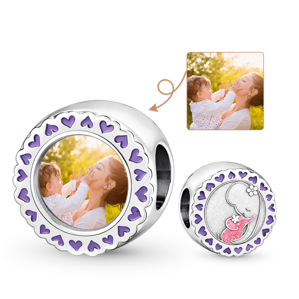 Gnoce Mother's Day Big & Small Elephant Personalized Photo Charm_1