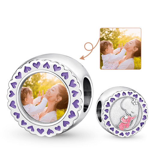 Gnoce Mother's Day Big & Small Elephant Personalized Photo Charm_1