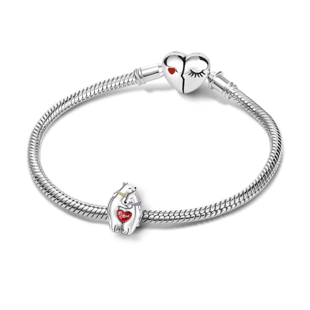 Gnoce Mother's Day Polar Bear Mom Hugging Baby Charm_3