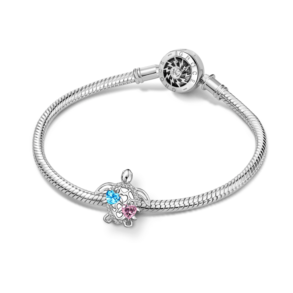 Gnoce Mother's Day Sea Turtle Mother & Baby Engravable Birthstone Charm_3