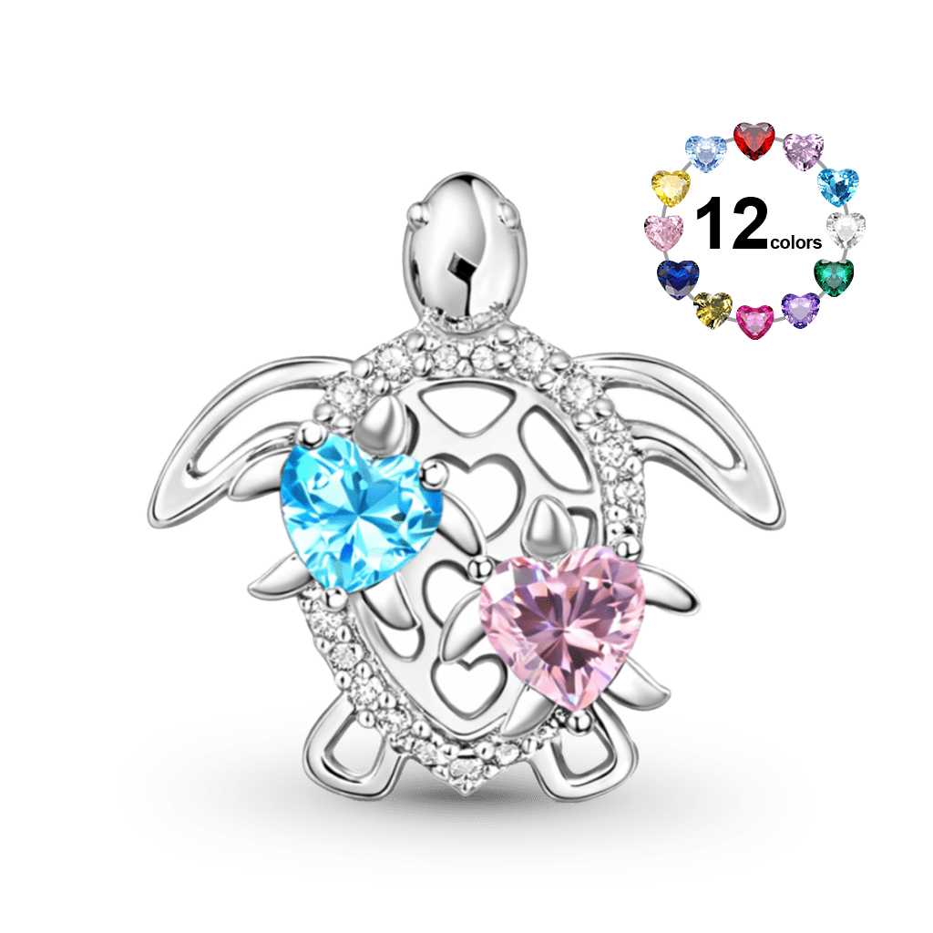 Gnoce Mother's Day Sea Turtle Mother & Baby Engravable Birthstone Charm_1