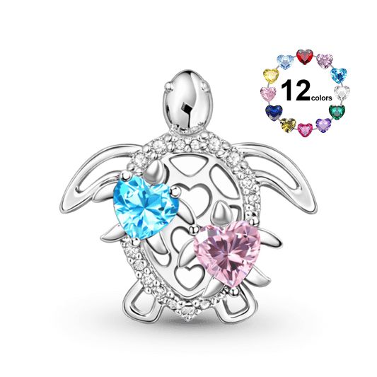 Gnoce Mother's Day Sea Turtle Mother & Baby Engravable Birthstone Charm_1