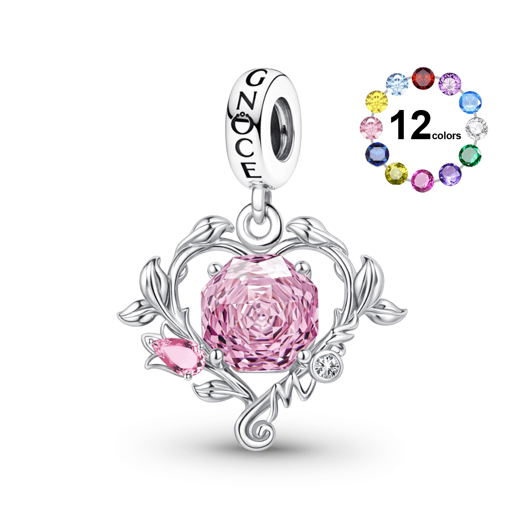 Gnoce Mother's Day Tulip Heart Birthstone Pendant Dangle Charm_1