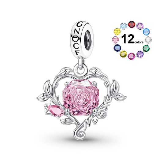 Gnoce Mother's Day Tulip Heart Birthstone Pendant Dangle Charm_1