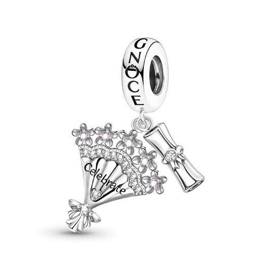 Gnoce Graduation Season Bouquet & Diploma Pendant Dangle Charm_1